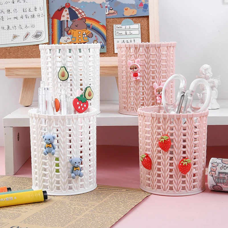 

INS Imitation Rattan Pen Holder Debris Desktop Organizer Makeup Brush Storage Pencils Organizer Kawaii Stationery Storage