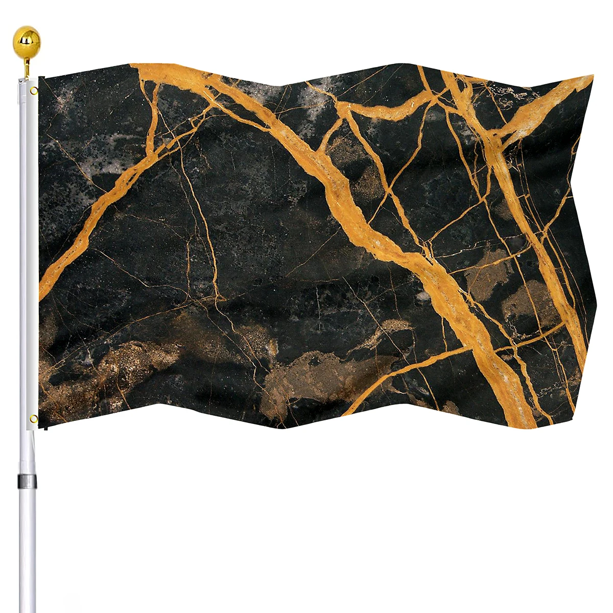 

Черный золотой мраморный флаг ярких цветов, двухслойный абстрактный флаг с защитой от ультрафиолета и латунными люверсами, внутренний и внешний декор