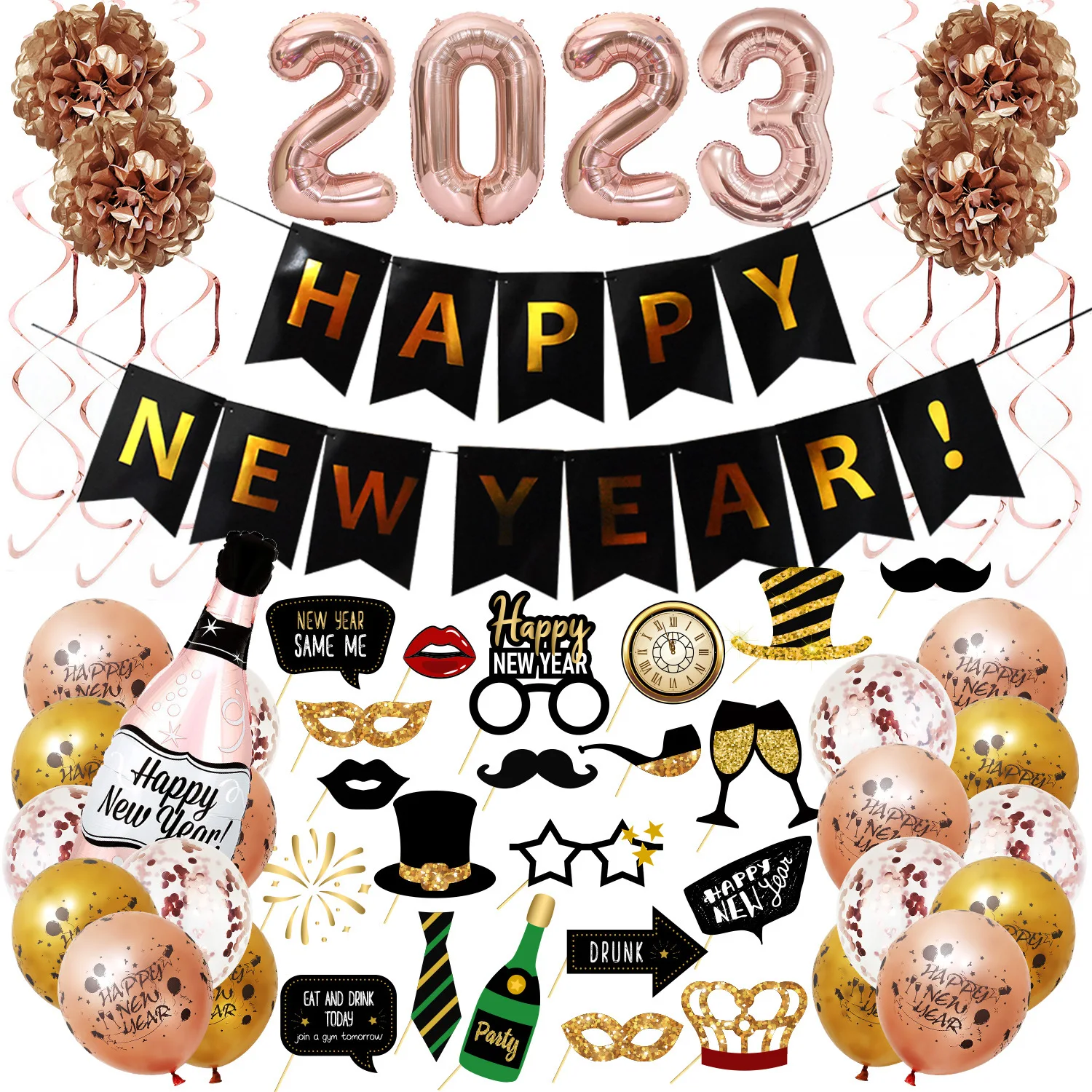 

2023 New Home Decorations Party Decoration Sets Banner Photo Props New Year Balloons Hanging Pull Tabs Baby Shower