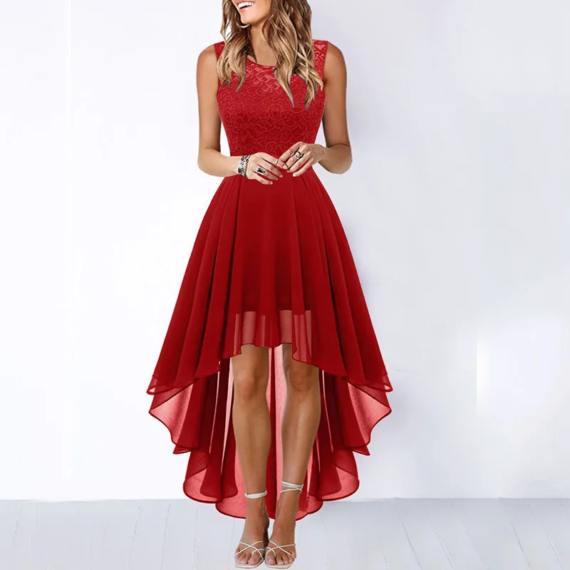 

Irregular Dress Fluffy French Summer Chiffon Bandage Waist Back Zipper Designer Black Wedding Bridesmaid Evening Dress Sexy Lace