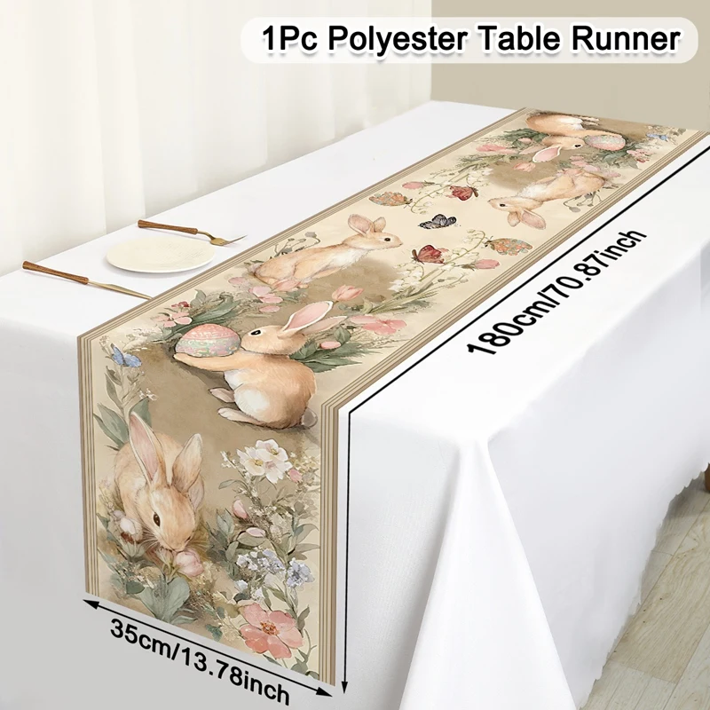 

Винтажная Скатерть-дорожка С Дизайном Пасхального Кролика, Полиэстеровая Декоративная Ткань Для Кухонного И Обеденного Стола
