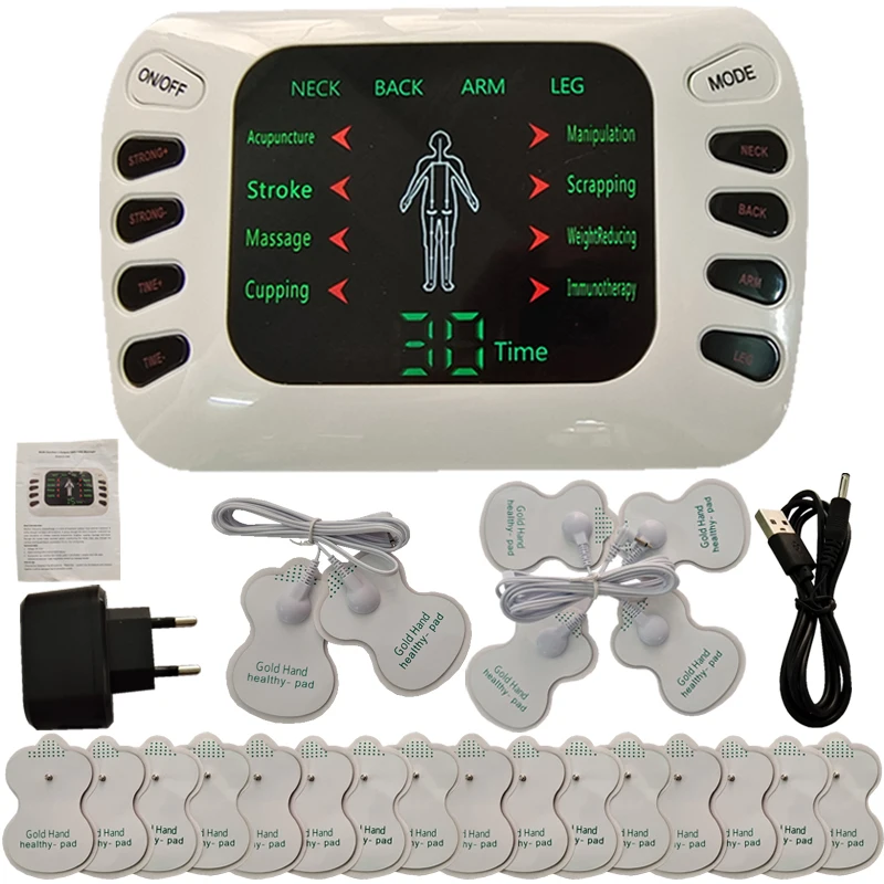 

Dual Output Tens Acupuncture Electric Therapy Massager EMS Muscle Stimulator 8 Modes Meridian Physiotherapy Apparatus Massager