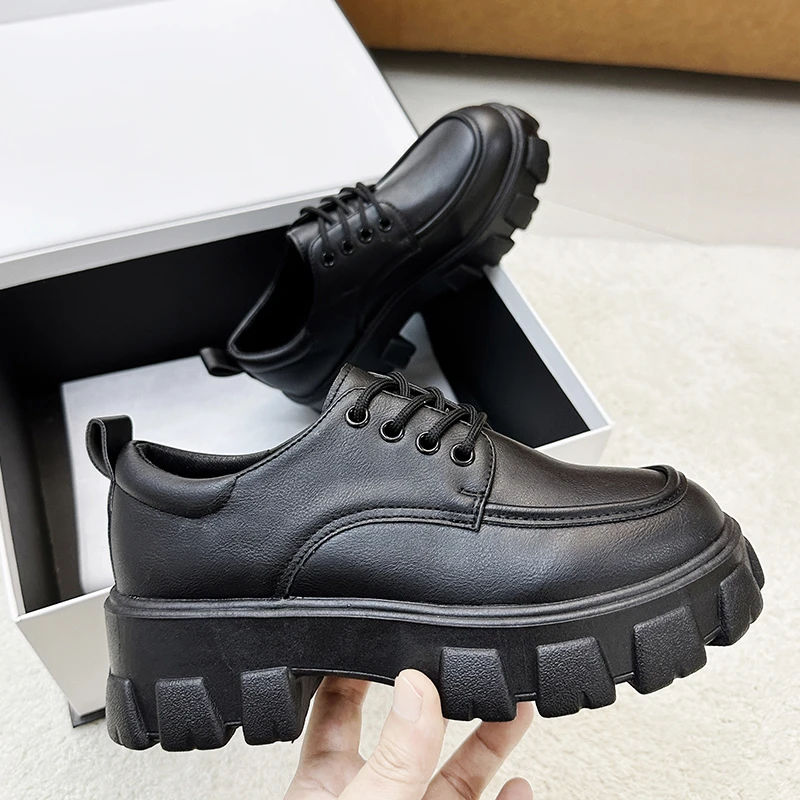 Shoes for Women 2023 Fashion Loafers Autumn PU Leather Lace Up Women Shoes Platform Shoes High Heels Ladies Chaussure Femme