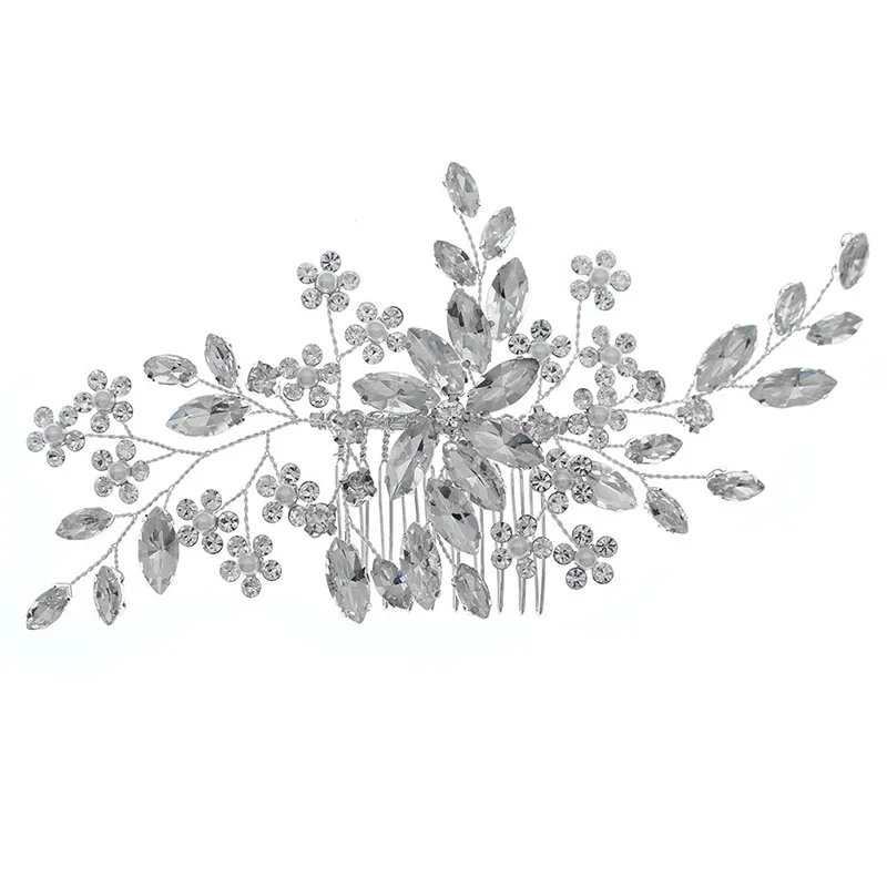 

Floralbride Handmade Rhinestones Crystal Alloy Flower Pearls Wedding Hair Comb Bridal Headband Hair accessories Women Jewelry