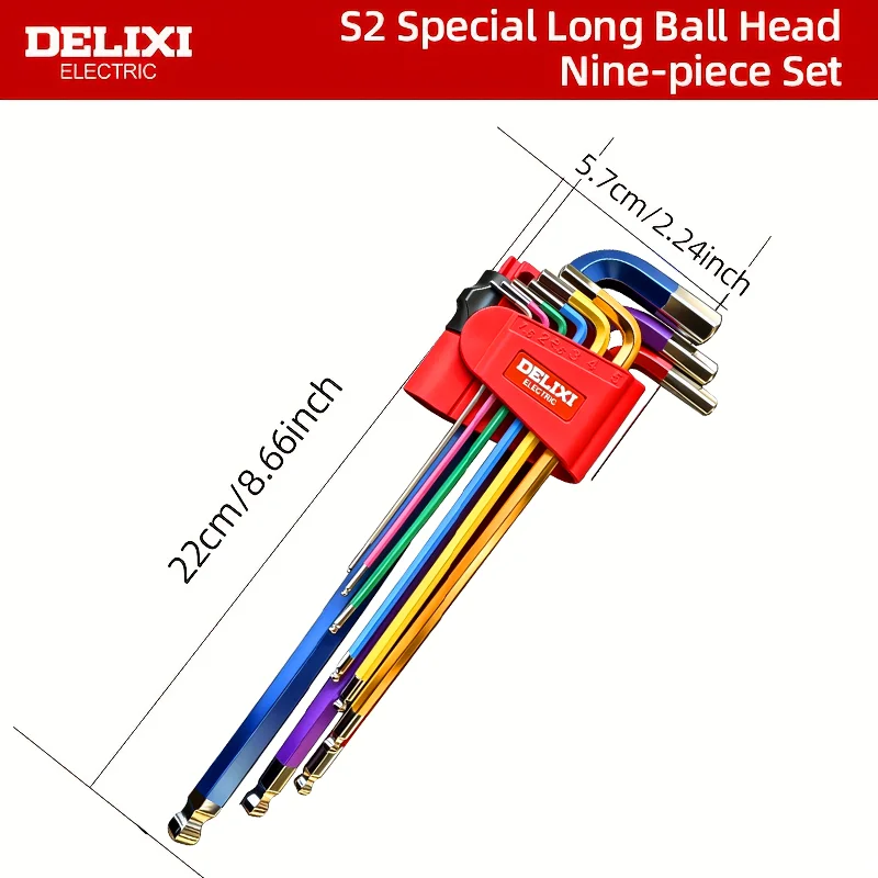 

Набор цветных шестигранных ключей DELIXI ELECTRIC средние/удлиненные 9 шт