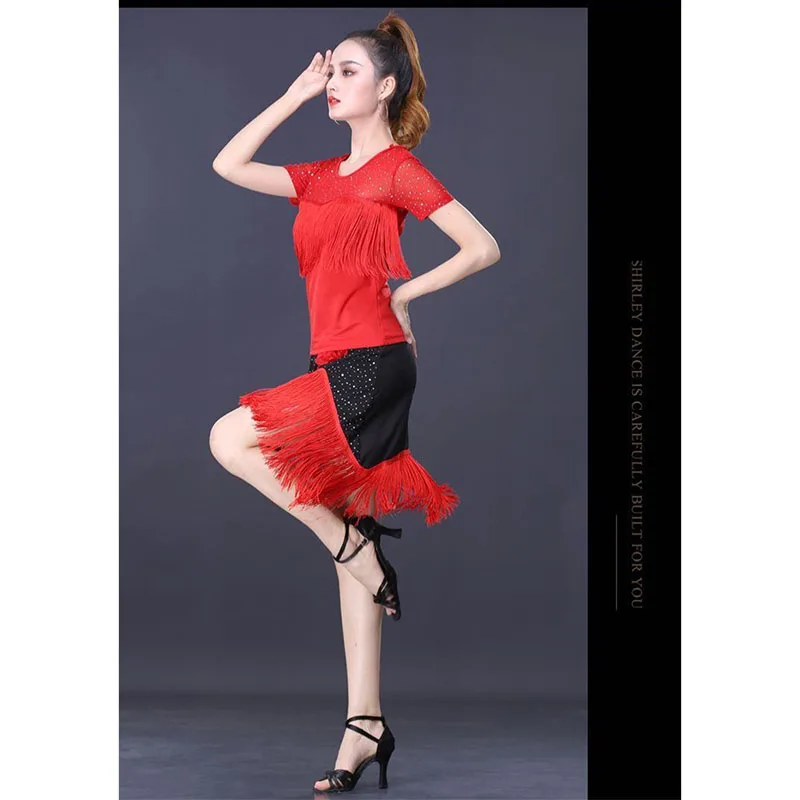 Одежда для латинских танцев взрослых и женщин полудлинная юбка с кисточками
