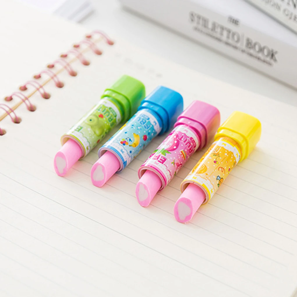 

Random Color Stylish Simulation Lipstick Shape Novelty Cute Fruit Pattern Student Pencil Eraser