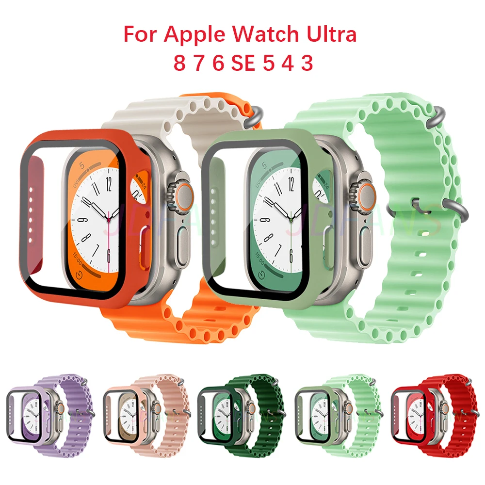 

Case+Ocean band for Apple watch Ultra 49mm 44mm 40mm 45mm 41mm 42mm 38mm 45 mm silicone bracelet iWatch series 7 6 3 se 8 strap