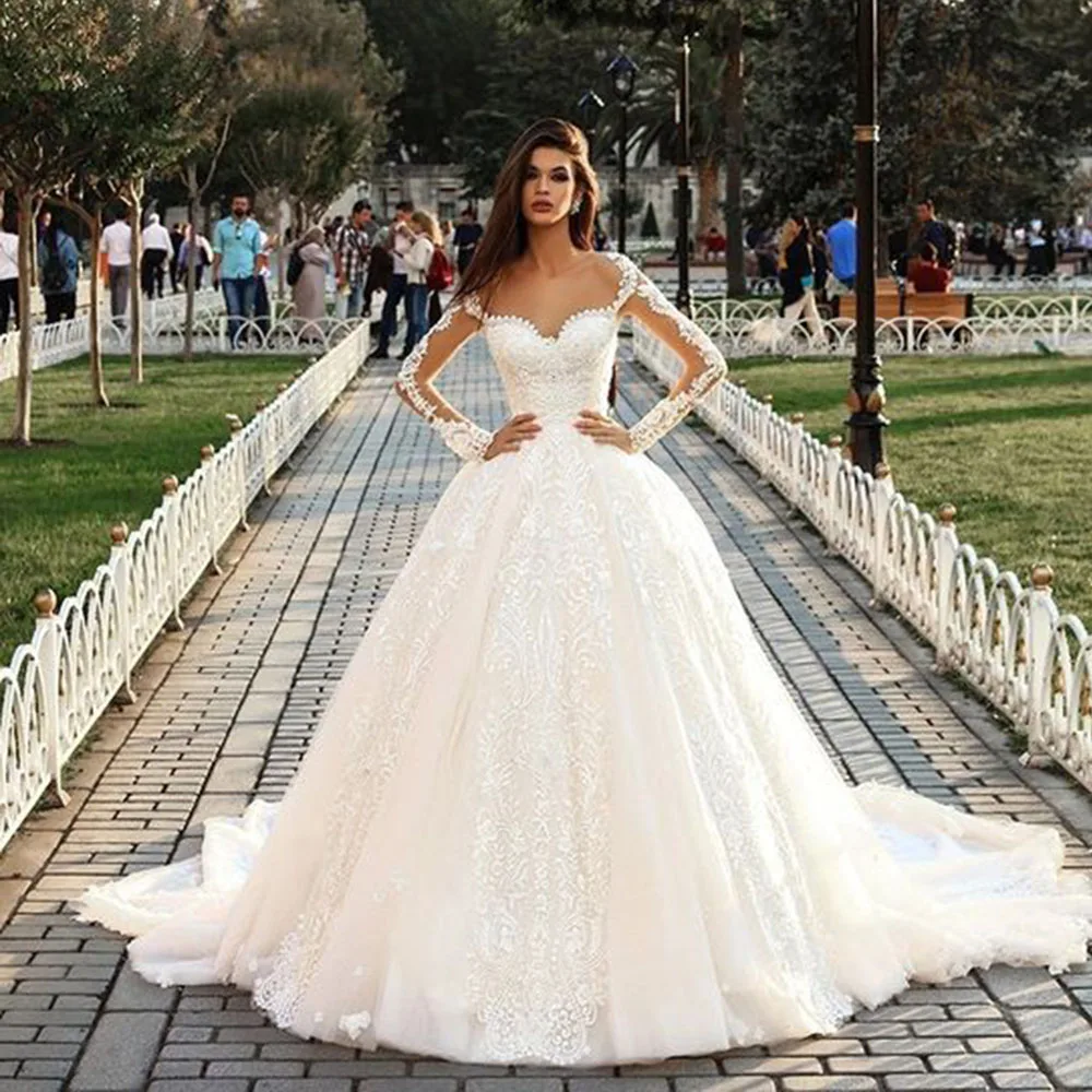 

Msikoods Exquisite Lace Appliques Long Sleeces Wedding Dresses Backless Princess Boho Bridal Gowns For Women vestidos de novia