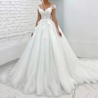 2022 elegant tulle princess wedding dress v neck sleeveless lace applique button bridal dress buttons vestido de noiva