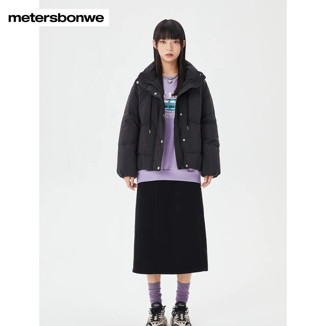 Metersbonwe Women's Unique Design Line Standing Collar Down Jacket Winter New Fashion Outerwear Warm Super Loose Coat Brand Tops