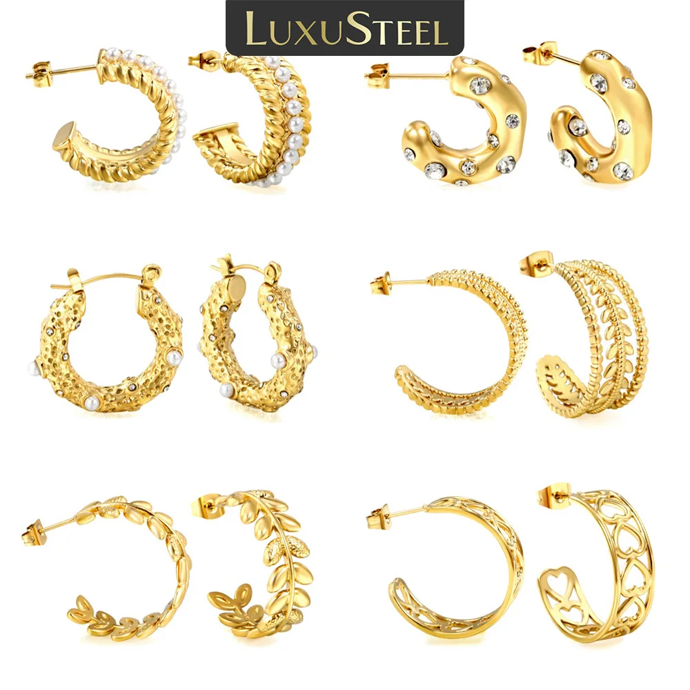 LUXUSTEEL C-образные серьги-гвоздики с золотым жемчугом для женщин женские серьги в