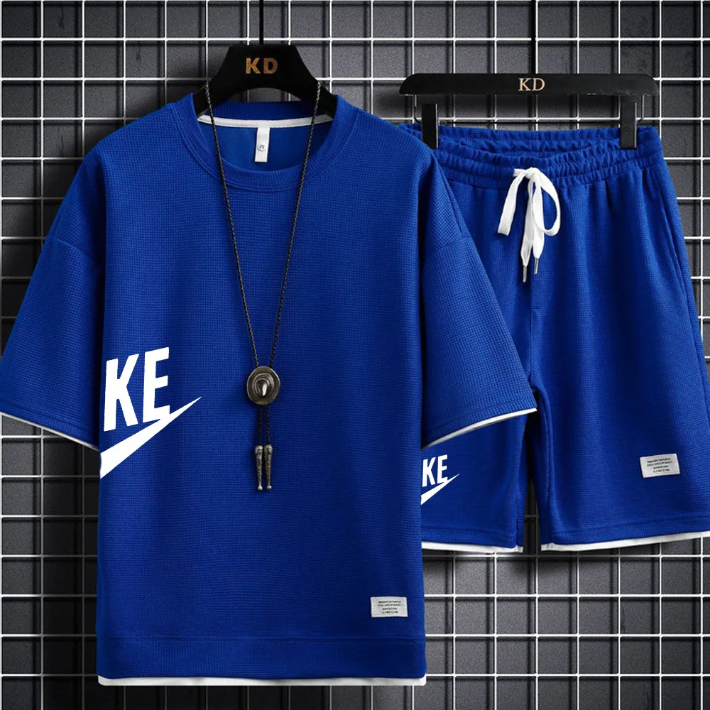 2023 Summer Men's T-shirt+Shorts Suit Men's Sports Suit Brand Printing Casual Fashion Short-sleeved T-shirt Set Men Clothing
