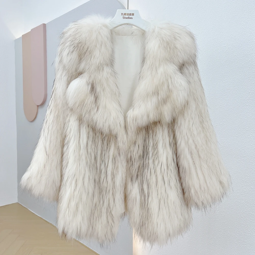 

2022 Autumn Nature Fur Coat Jacket Raccoon Fur Knit Coat Winter Women Fur Fashion Raccoon Fur Medium Long Section Coats