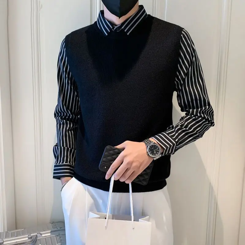 Мужской трикотажный свитер с отложным воротником, с длинным рукавом Мужской трикотажный свитер с отложным воротником, с длинным рукавом