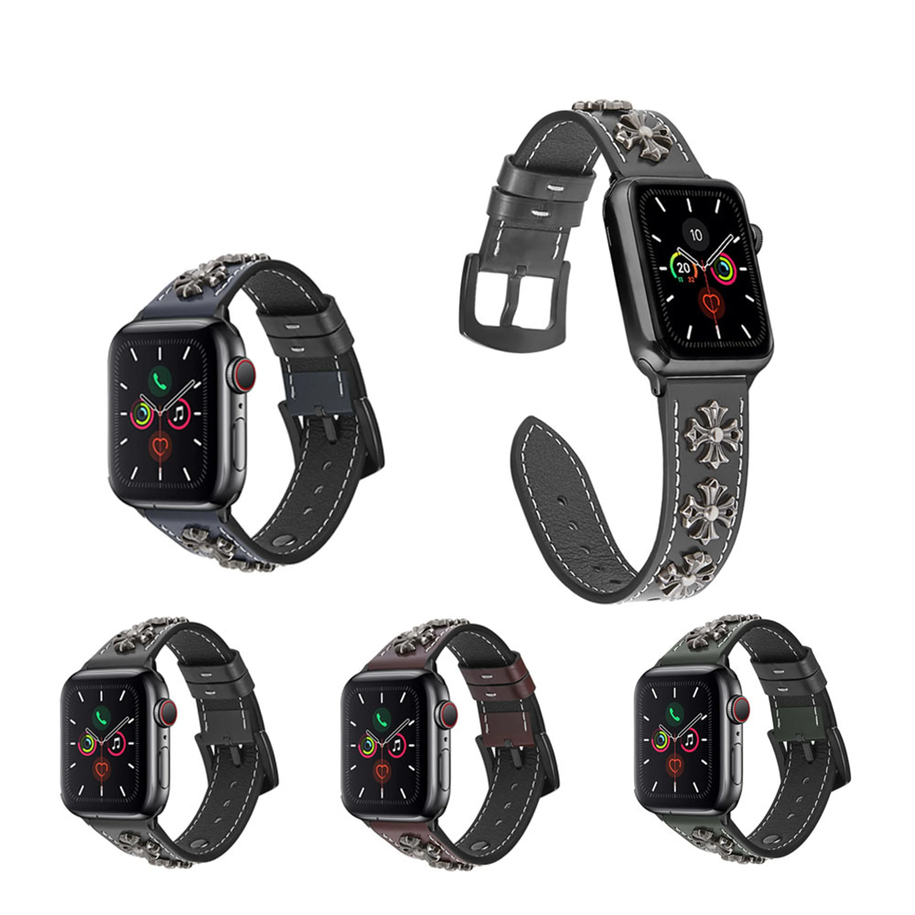 Pulseira de couro para apple watch iwatch 7 6 5 4 3 2 1 se chrome corações banda feminino 42mm 44mm masculino 45mm 38mm 40mm 41mm bandas de moda