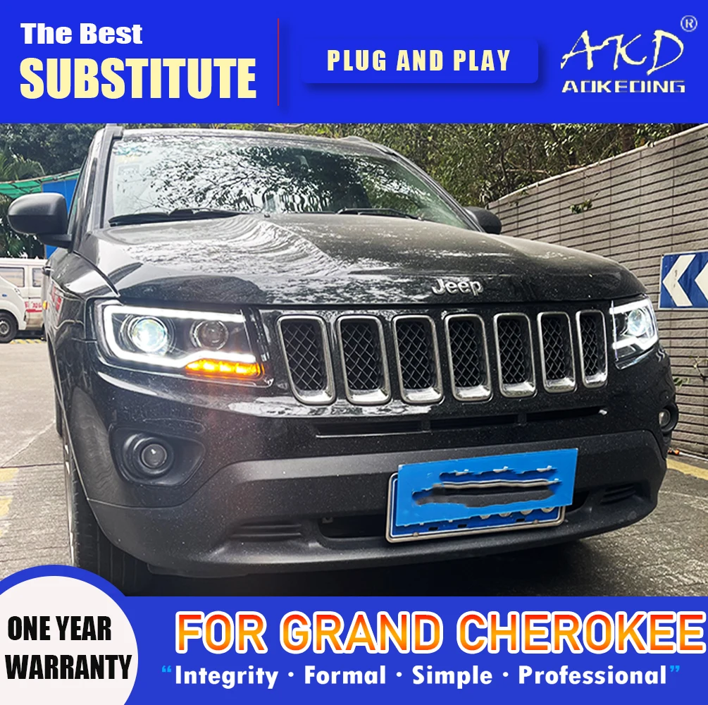 

AKD Head Lamp for Grand Cherokee LED Headlight 2011-2015 Headlights Cherokee DRL Turn Signal High Beam Angel Eye Projector Lens