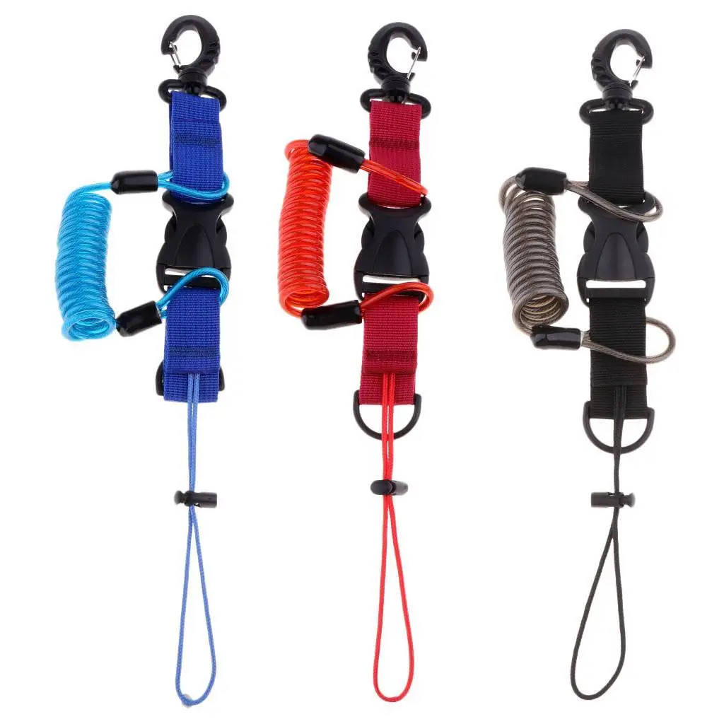 

Durable Scuba Diving Spiral Spring Coil Lanyard Camera Safety Leash Black