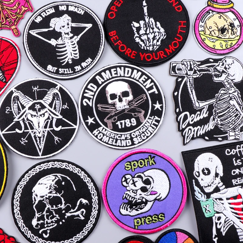 

Punk Skull Embroidery Patch DIY Iron On Patches For Clothing Thermoadhesive Patches On Clothes Hippie Patch For Clothes Stickers