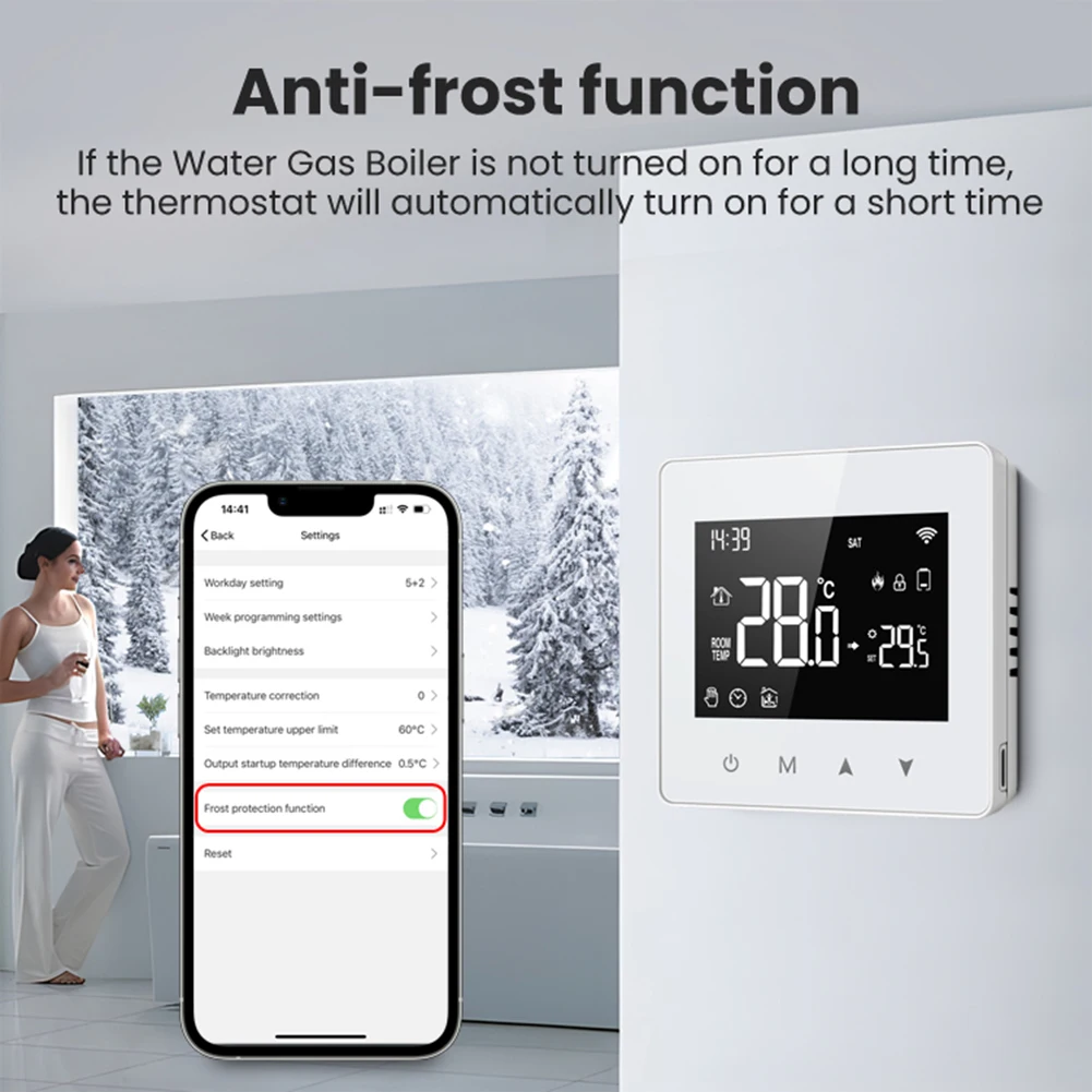

Water Boiler Thermostat With LCD Screen Weekly Programming Heating Thermostat For Wall Mounted Boiler