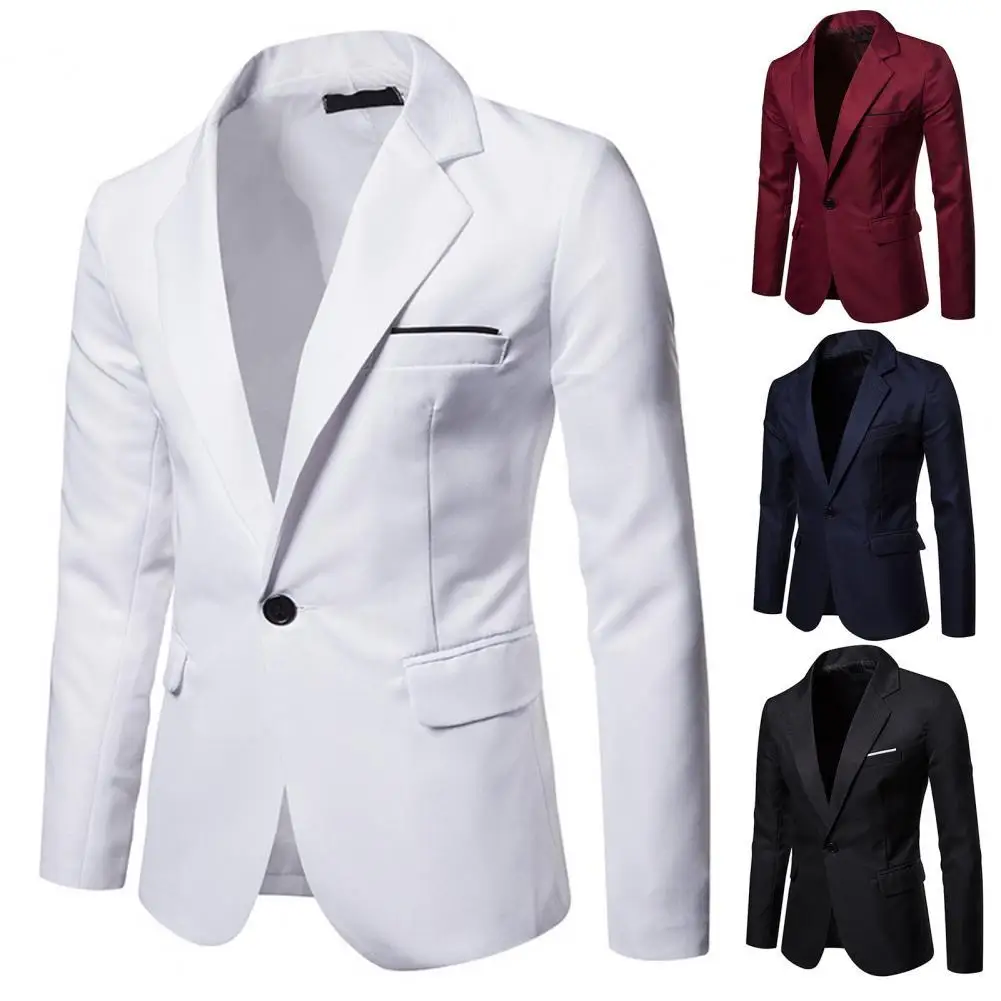 

Blazer Male Suit Coat Streetwear One Button Casual Pure Color Lapel Blazer