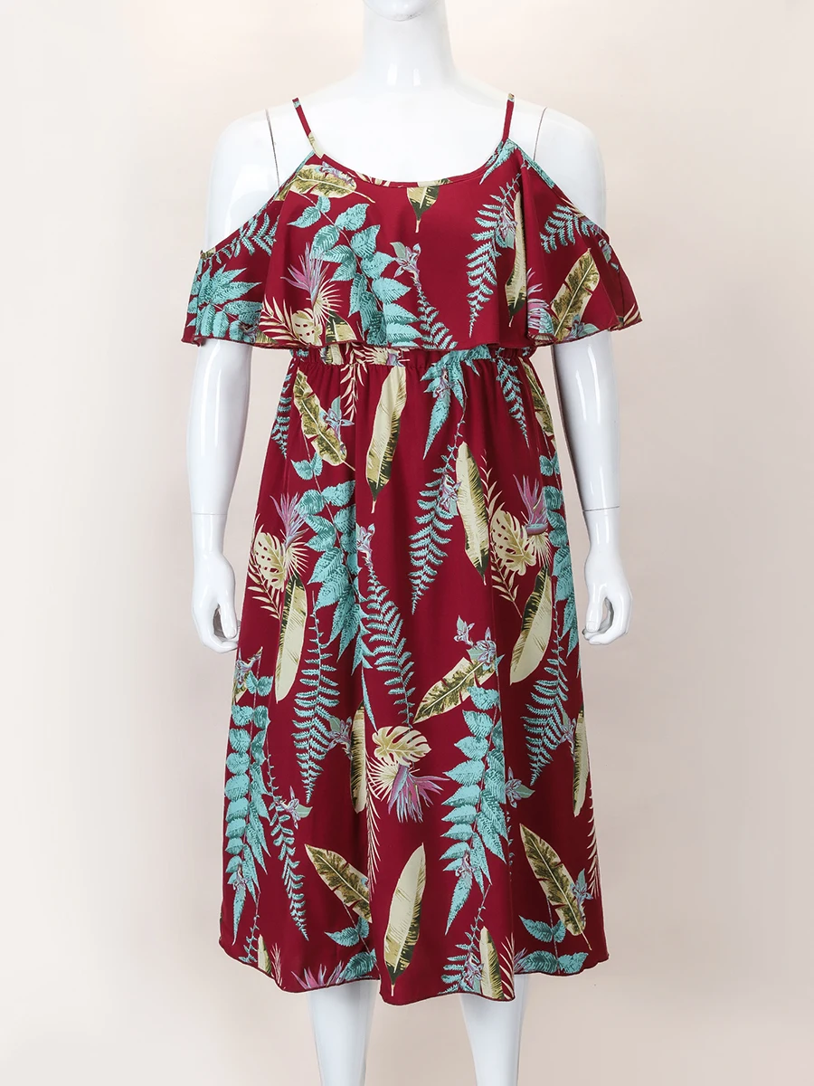 Finjani Plus Size Women Dress Spring and Autumn Sexy Sling Print Dresses Breathable Light Women's Evening Dresses