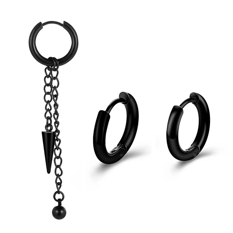 

3x Different Types Shape Unisex Black Color Stainless Steel Piercing Earring For Women Men Punk Gothic Barbell Earring