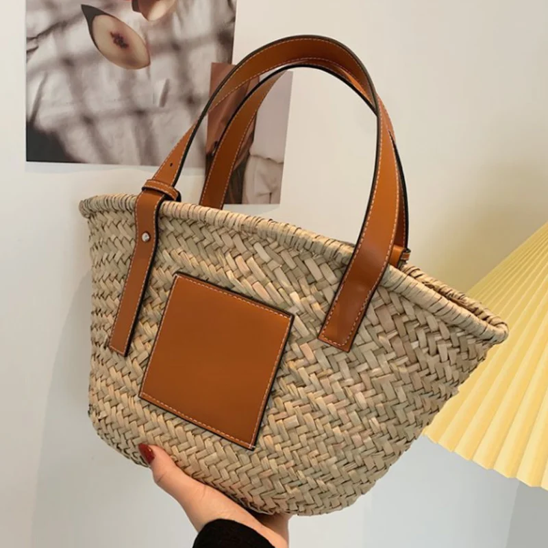 

WhatsApp：+34674728378 Basket Women Handbag 2023 New Summer Beach Portable Straw Woven Bag Large Capacity Tote Bag