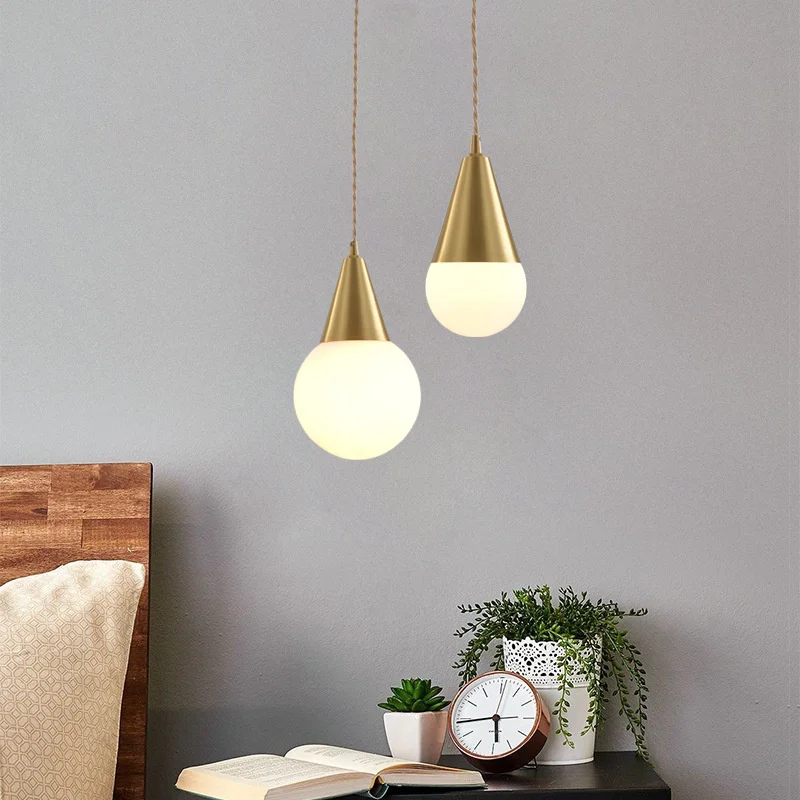 personality Nordiccreative chandelier brass small light luxury bedroom single bedside lamp glass round spherical restaurant lamp