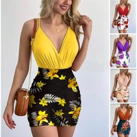 2 piece sets womens outfit solid color sling vest skirts female set print high waist mini skirt womens summer suit skirt sets