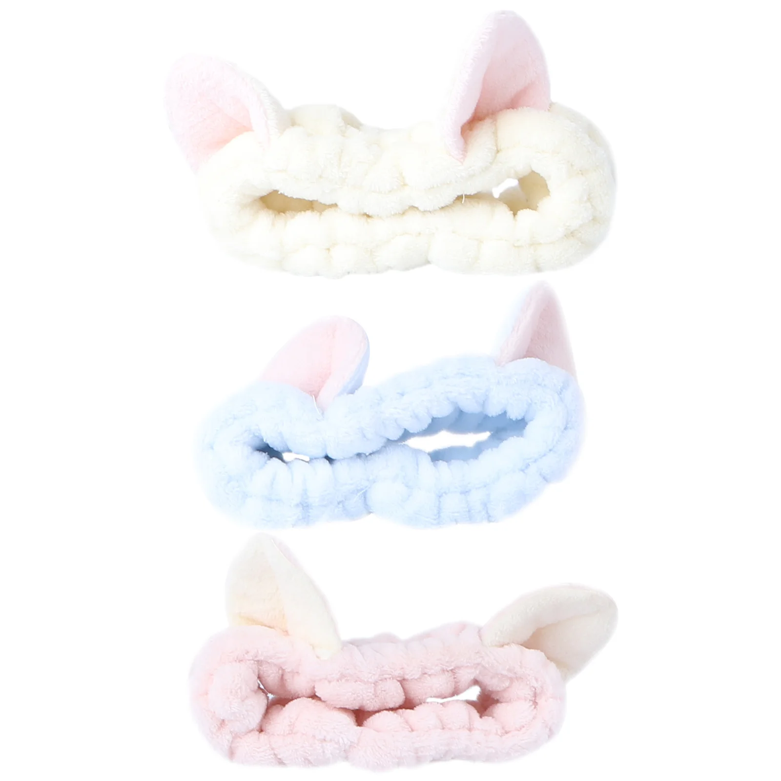 

Cat Ear Hairband, 3pcs Washing Shower Headbands Makeup Hairbands Headbands Headwraps for ( Blue, White and )