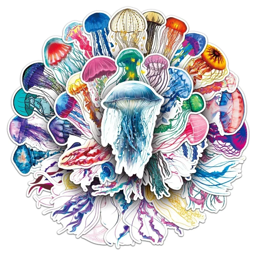 

50 шт., Мультяшные яркие наклейки «Морская Медуза»