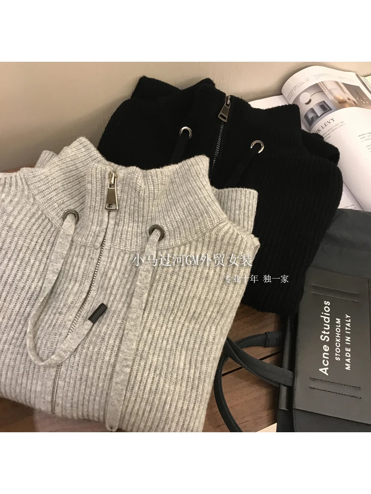 

Женский однотонный пуловер на завязках, с длинным рукавом и молнией