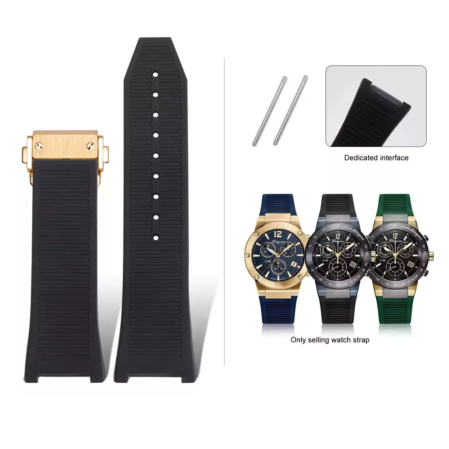 Фото Премиум водонепроницаемый ремешок для часов Ferragamo Sports Series Three Eyes F80 F-80, резиновый силиконовый мужской ремешок с выемками, 26 мм №1