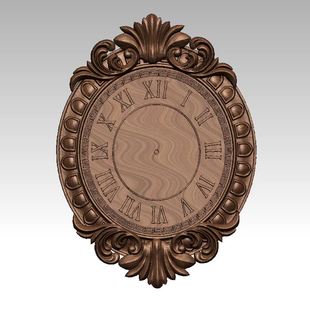 

3D Model STL File Wall Clock Model Oval with Floral Pattern Relief for CNC Router Engraving Support ZBrush Artcam Aspire Cut3d