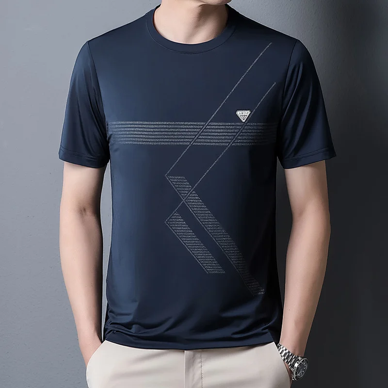 

#6048 Summer Short Sleeve T Shirt Men O-neck Printed T Shirt Homme Business Mens T Shirts Thin Korean Fashion Tee Shirt