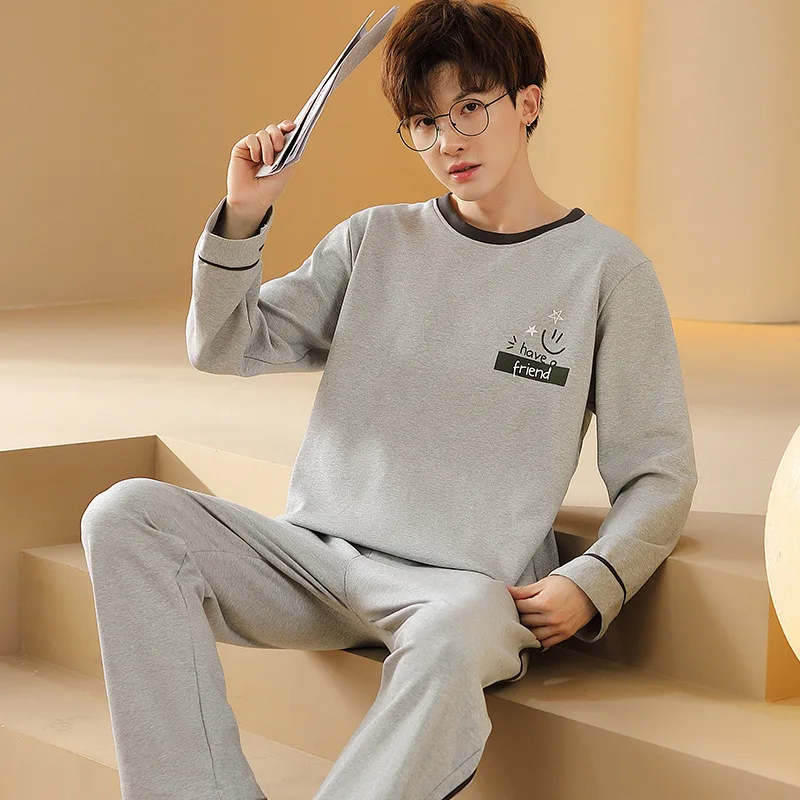 Pajama Sets Men's Autumn Long Sleeve Trousers Sleepwear Large Casual Home Clothing Suits For Men Cotton Winter Pajamas Pijamas