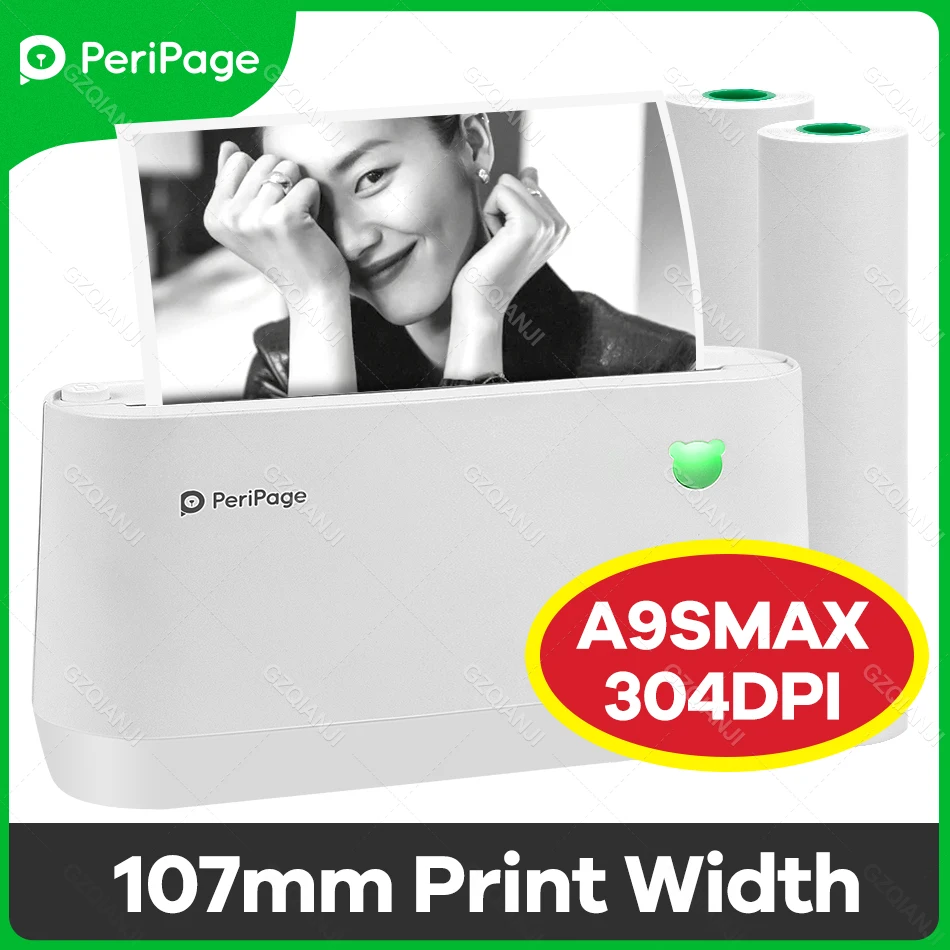 

Peripage A9 A9s Max Mini Portable Photo Printer Bluetooth Receipts List Notes Sticker Diary Label All in one 107mm Thermal Paper