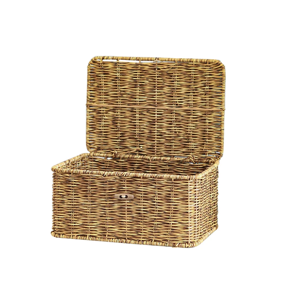 Корзина с крышкой тканый ящик для хранения органайзер макияжа пластиковая