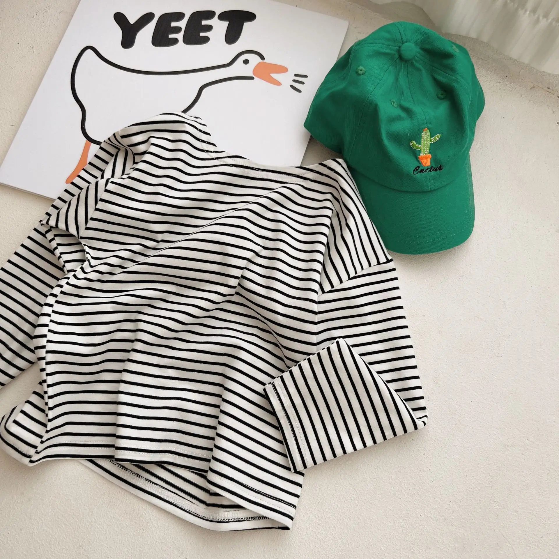 

Children's Clothing 2022 Autumn Western Style Striped T-shirt Korean Children's Long-Sleeved Bottoming Shirt Baby Inner Wear