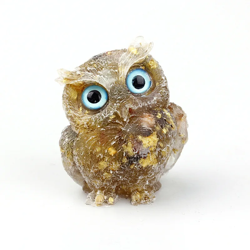 Natural Crystal Stone Owl Gravel Animal Crafts Hand Made DIY Resin Table Decor Home Decor Collect Gifts Small Figurines