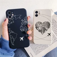 world map couple planes phone case for iphone 13 11 pro xr x xs max 7 6s 6 plus 12 mini soft silicone cases white black cover