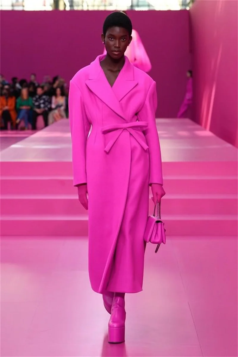 

Розовый женский костюм, Блейзер, пальто, зимнее плотное пальто, индивидуальный пошив, длинная куртка, официальное платье На Шнуровке Для выпускного вечера, 1 шт.