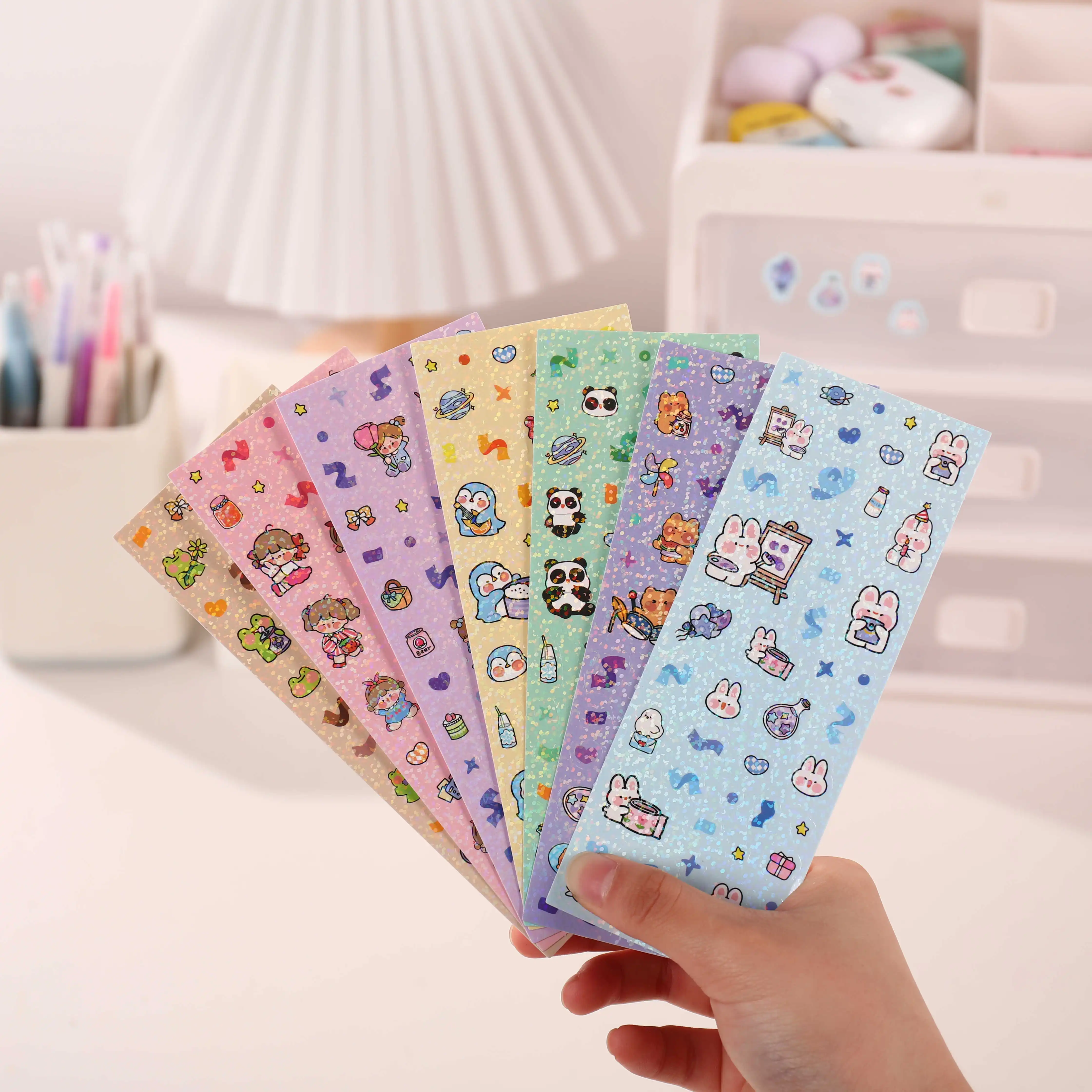 

Epoxy Laser Sticker Phone Shell Earphone Box Decoration Hand Account Cartoon Animal Cute Girl Kawaii Panda Penguin Bear Rabbit