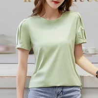 summer puff sleeve o neck t shirt 2022 korean version solid color elegant womens top retro soft casual t shirts women