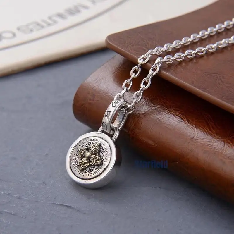 

Wholesale S925 pure silver Thai silver ancient personality vajra drop male rotating pendant men women sweater chain necklace