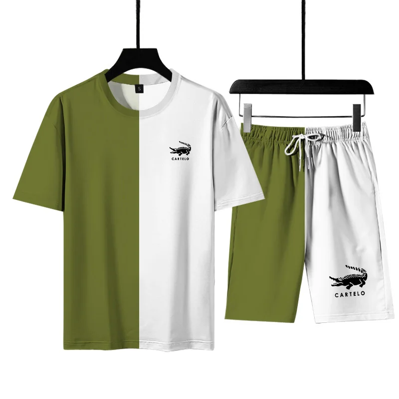 

Комплект спортивный мужской однотонный из дышащей футболки с круглым вырезом и шортов