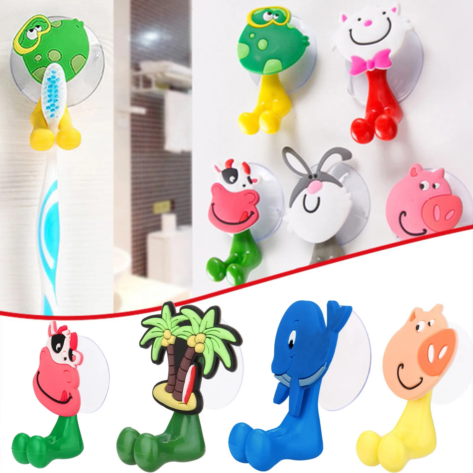 

Bathroom Organizer Suction Wall Cup Animal Sucker Holder Cartoon Cute Bathroom Toothbrush Newest 3d Bathroom Products