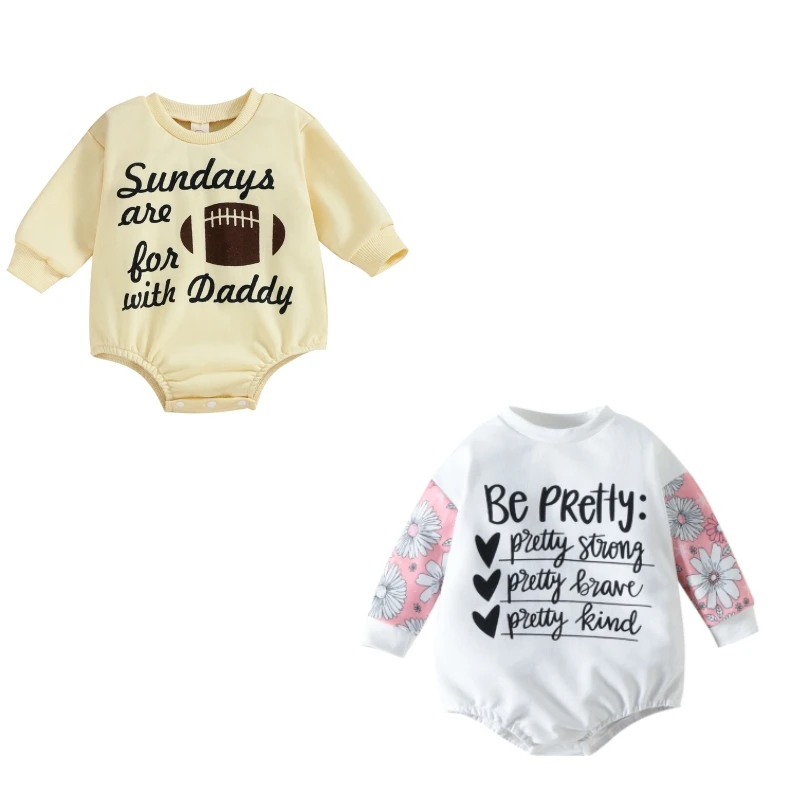 

Spring Autumn Infant Baby Boys Girls Jumpsuit Cartoon Rugby Letter Print Long Sleeve Round Neck Bodysuits Clothing