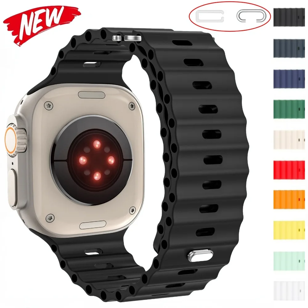 Силиконовый ремешок Ocean для Apple Watch Ultra 2 спортивный браслет iWatch Series 10 9 8 7 6 4 3 SE2 49 мм